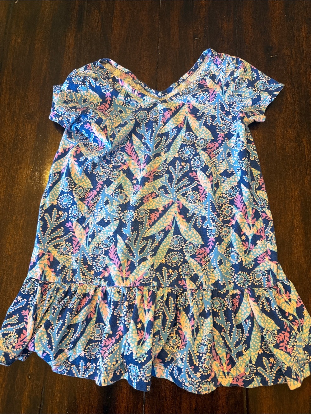 Lilly Pulitzer Navy Floral V-Neck Ruffle Hem Dress